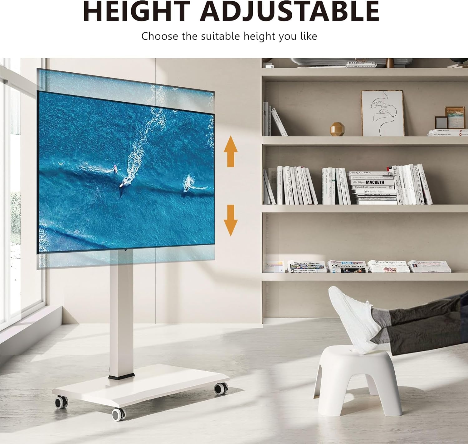 Rolling TV Stand On Wheels For 32 To 75 Inch TVs With 40 Degree Swivel-3