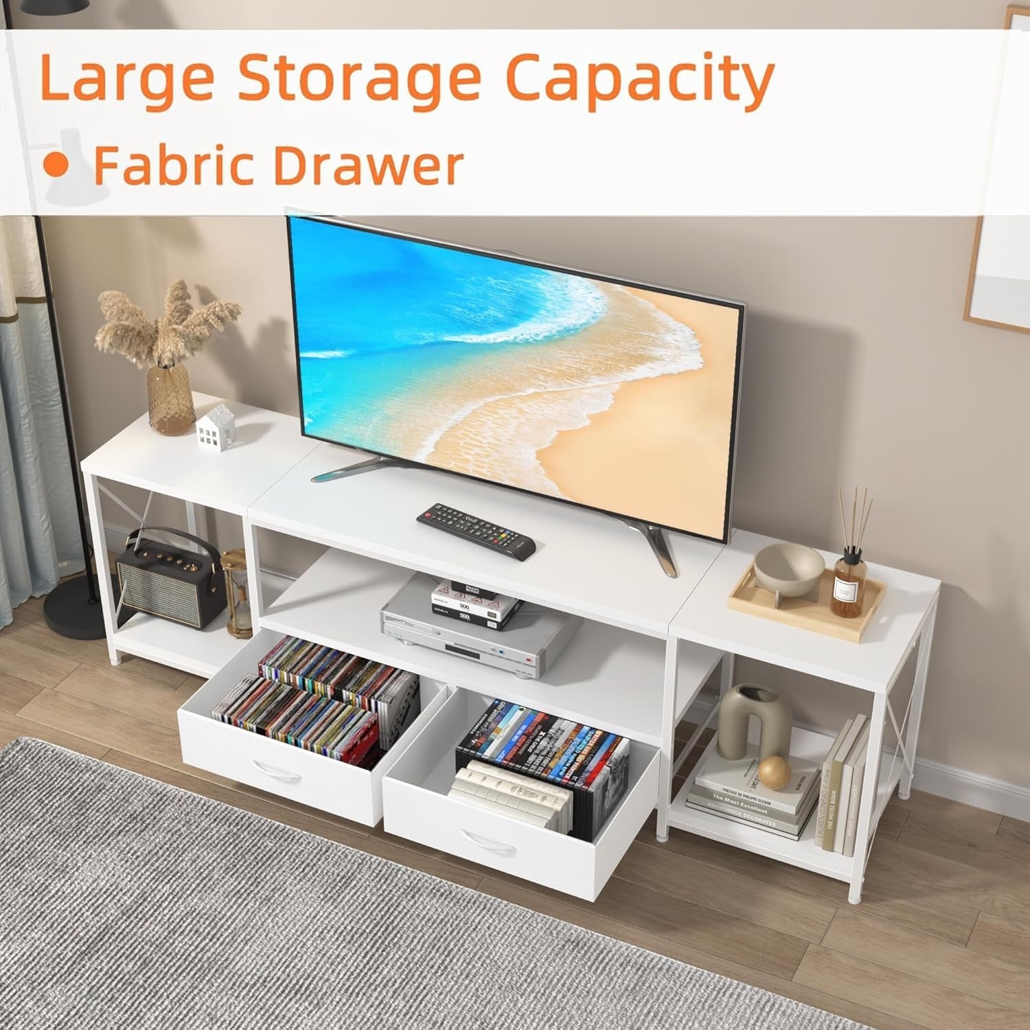 TV Stand For 55 To 65 Inch TV With Fabric Drawers Sturdy-2