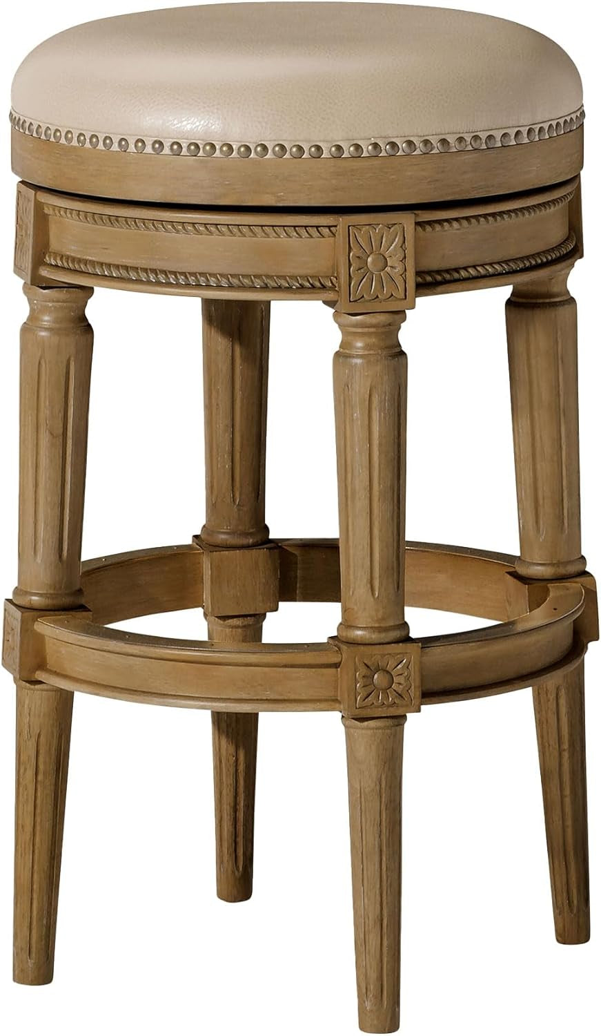 Pullman 31 Inch Tall Bar Height Upholstered Backless Barstool in Weathered Oak Finish with Avanti Brown Vegan Leather Cushion Seat-0