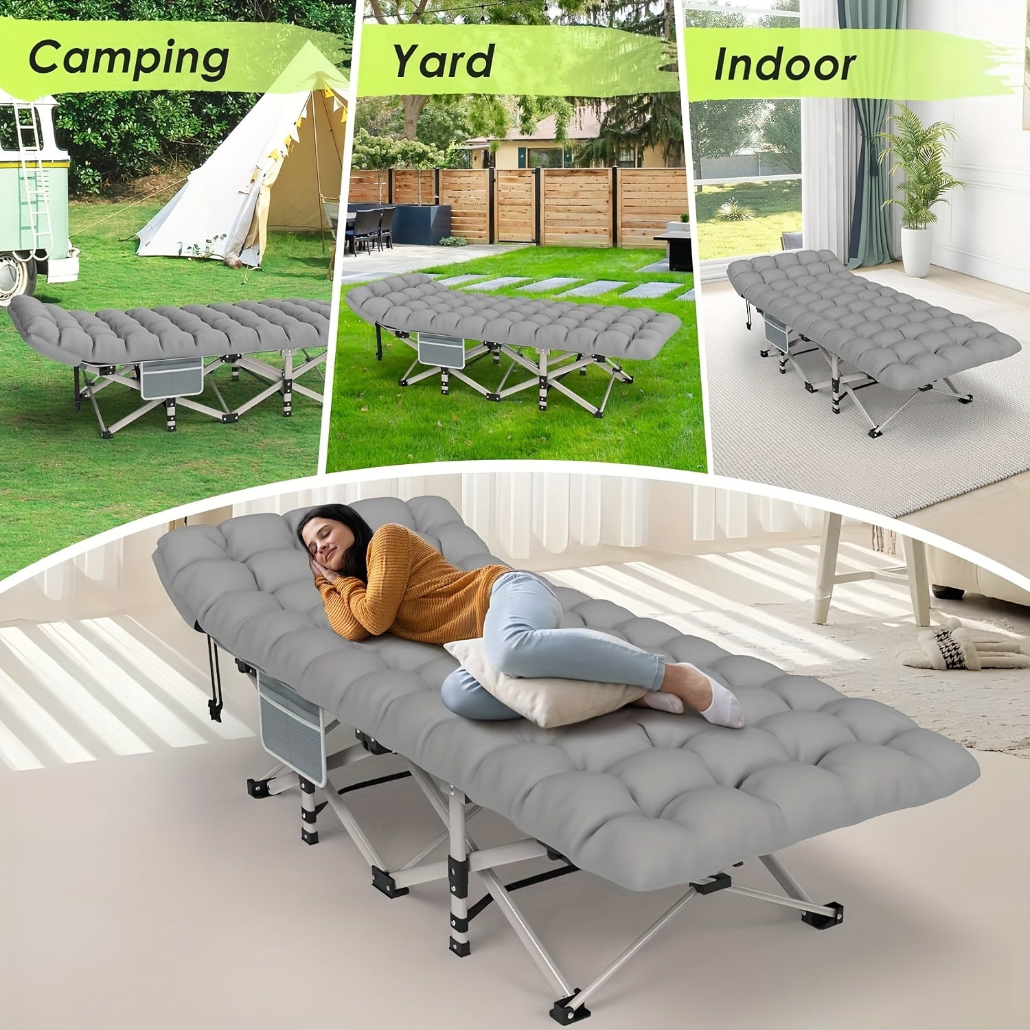 NNETM Folding Camp Cot with Mattress-2