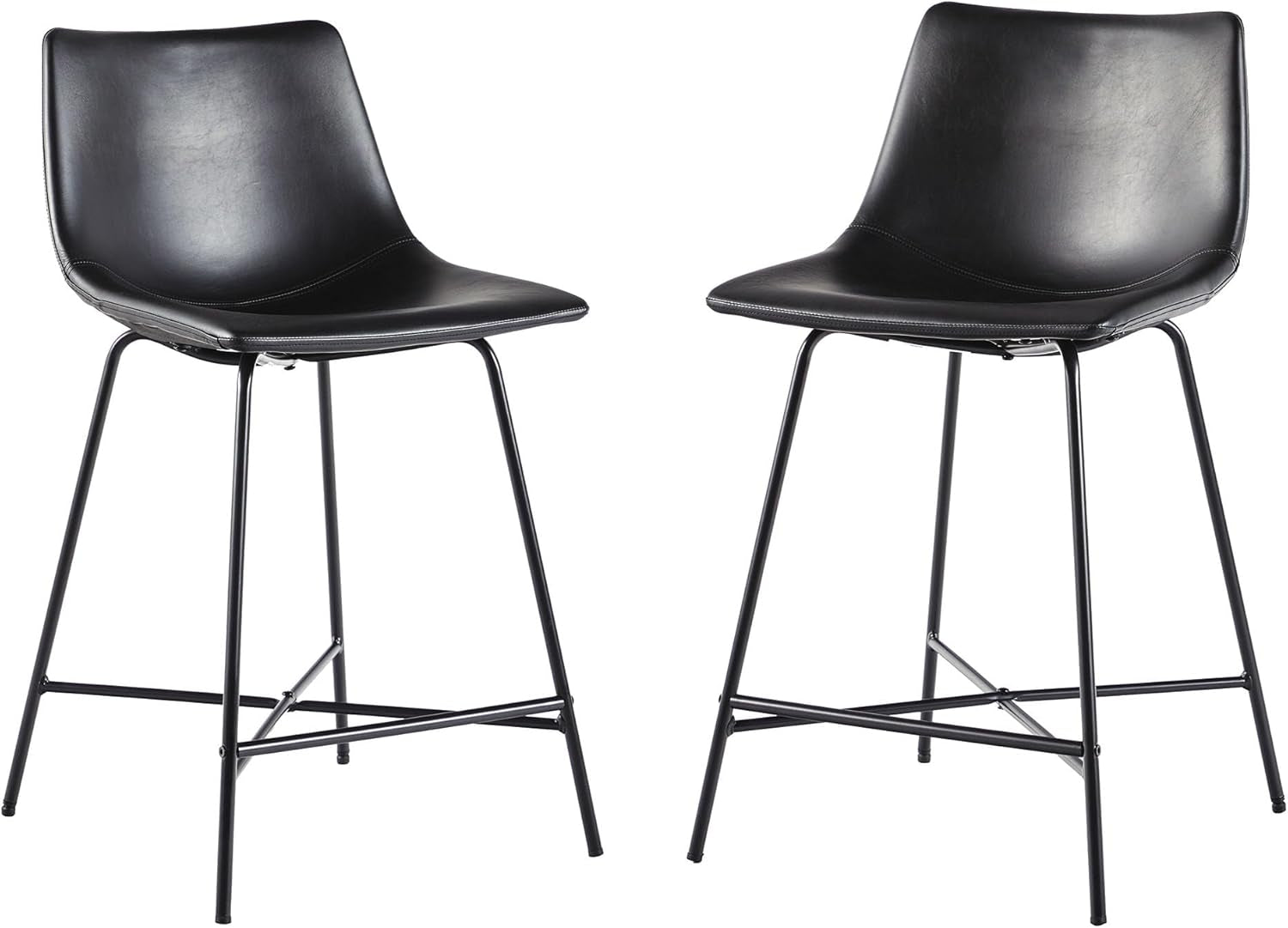 Modern Upholstered Faux Leather Armless Counter Stools with Powder-Coated Steel Base, Set of 2, Black-0