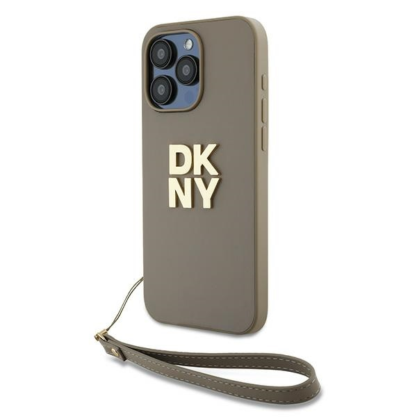 DKNY iPhone 15 Pro Csuklópántos PU Bőr Telefon tok - Bézs (DKHCP15LPBSWSE)-0