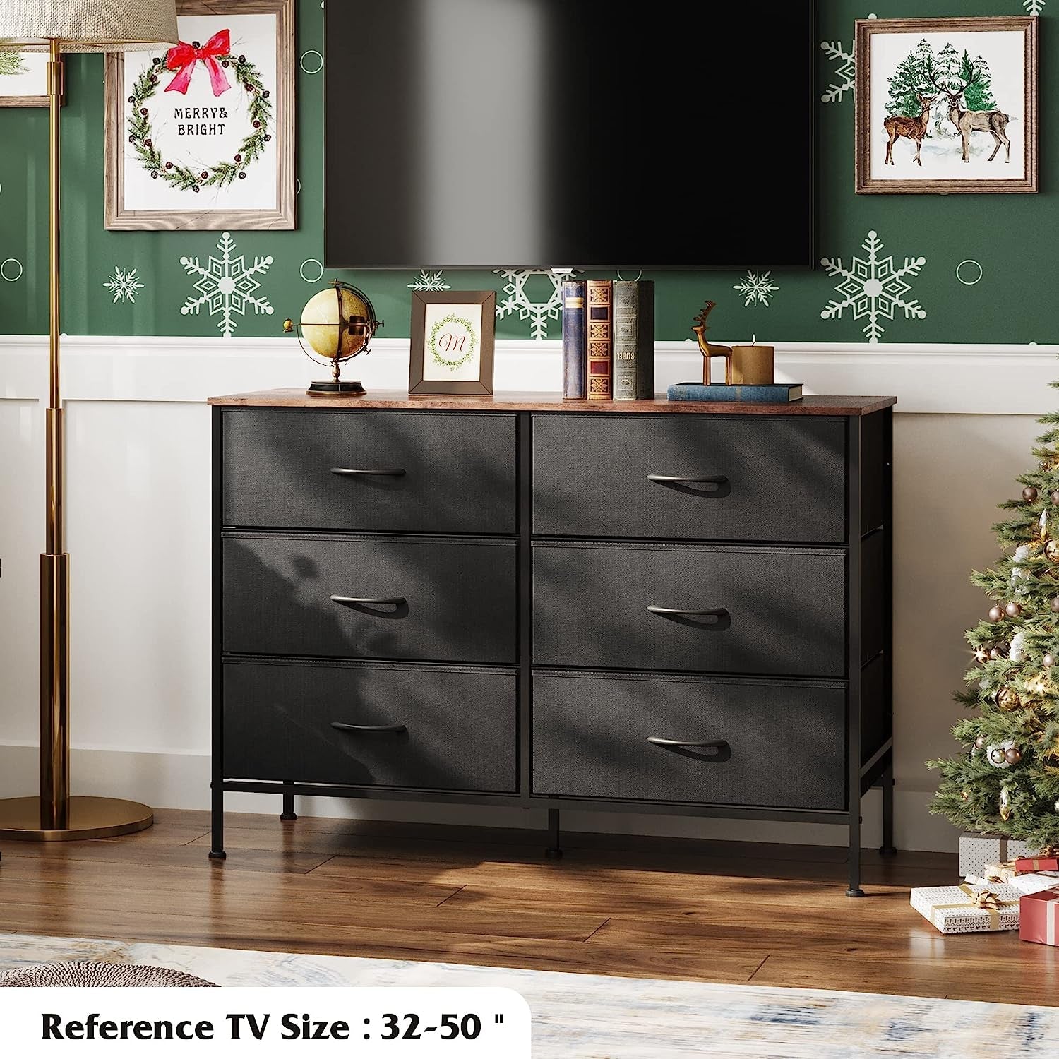 Black Rustic Dresser With TV Stand And Six Drawers-2