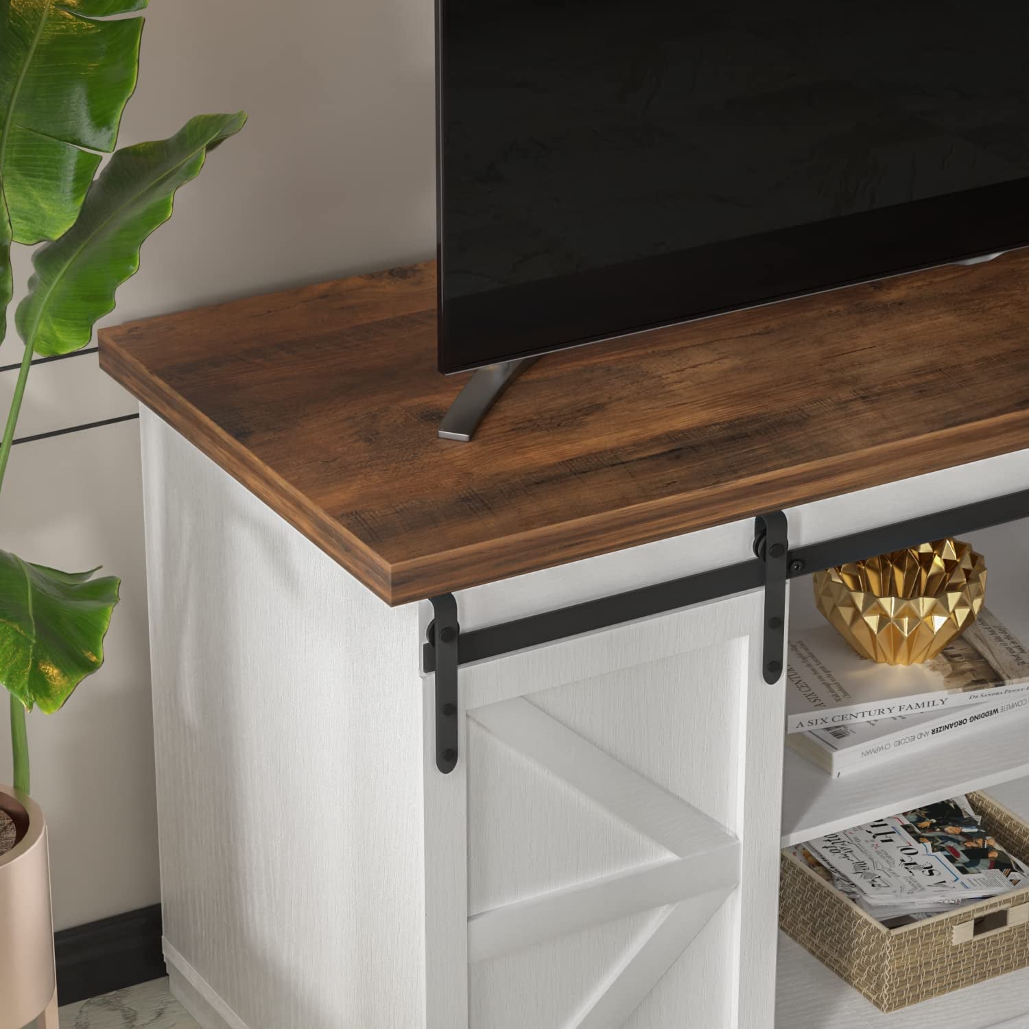 65 Inch Farmhouse TV Stand With Sliding Barn Doors-2
