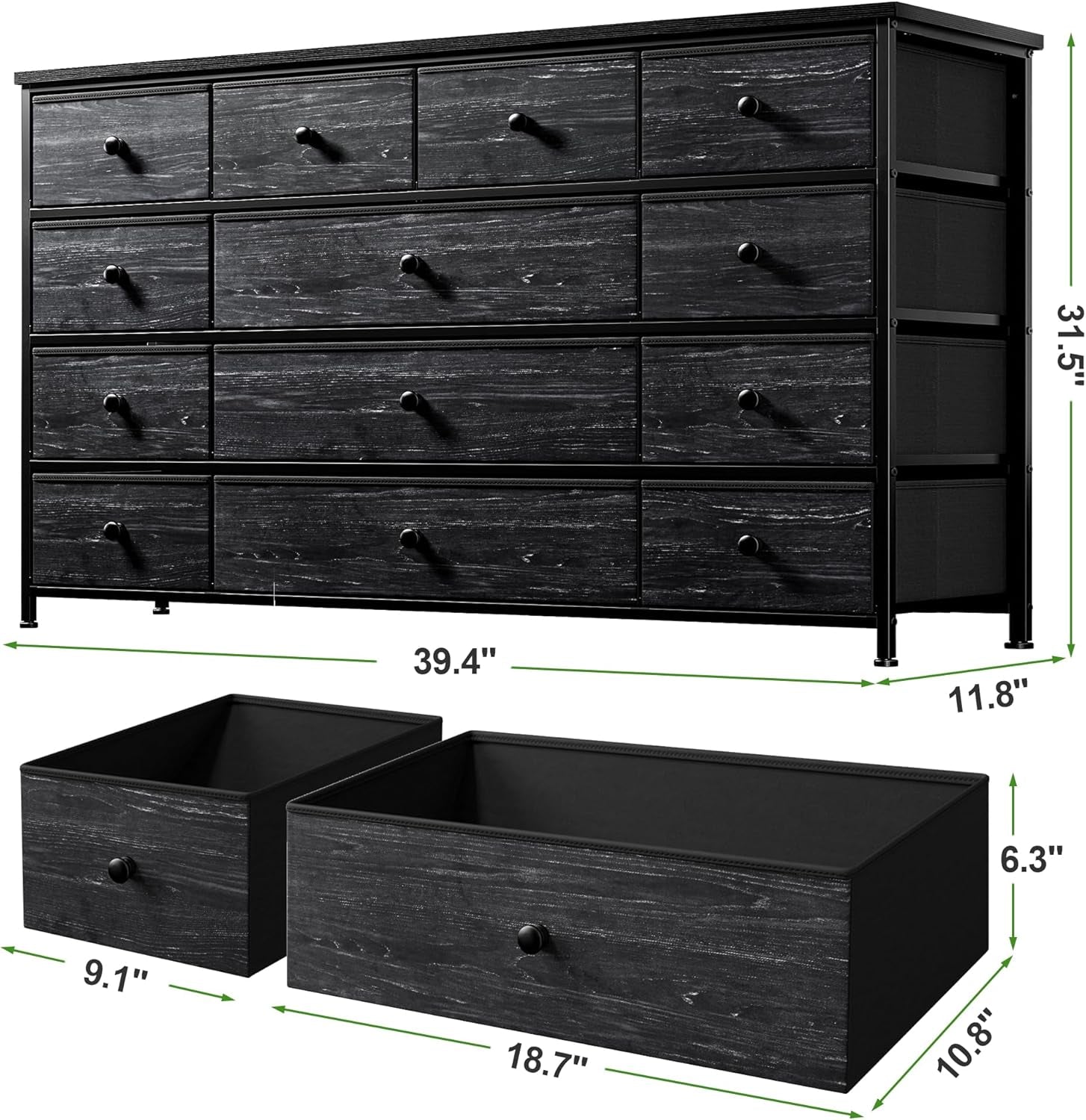 Black Dresser With 13 Drawers And TV Stand For 55 Inch TV-2