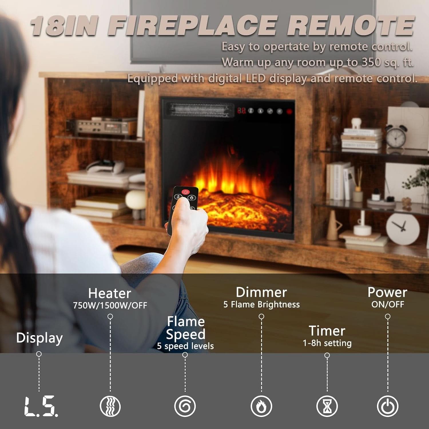 58 Inch Electric Fireplace TV Stand For 65 Inch Televisions-2