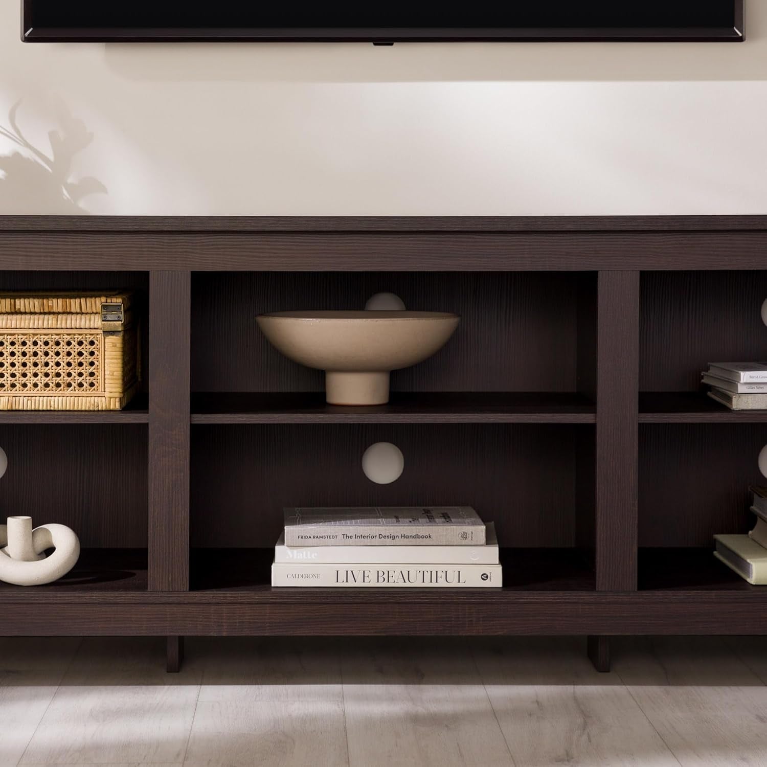 70 Inch TV Stand Espresso Finish With Adjustable Shelves-3