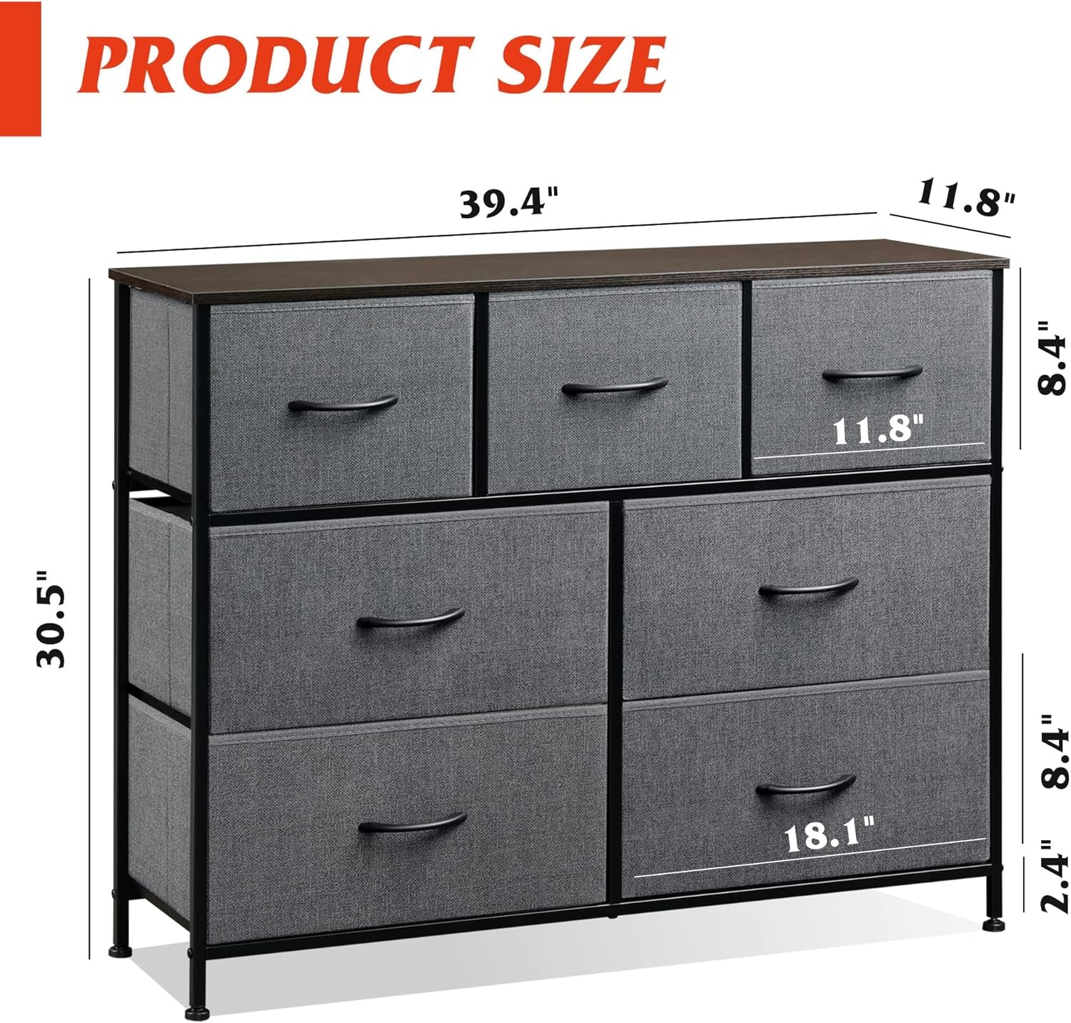 Dark Grey Dresser TV Stand With Fabric Drawers For 45 Inch TV-2
