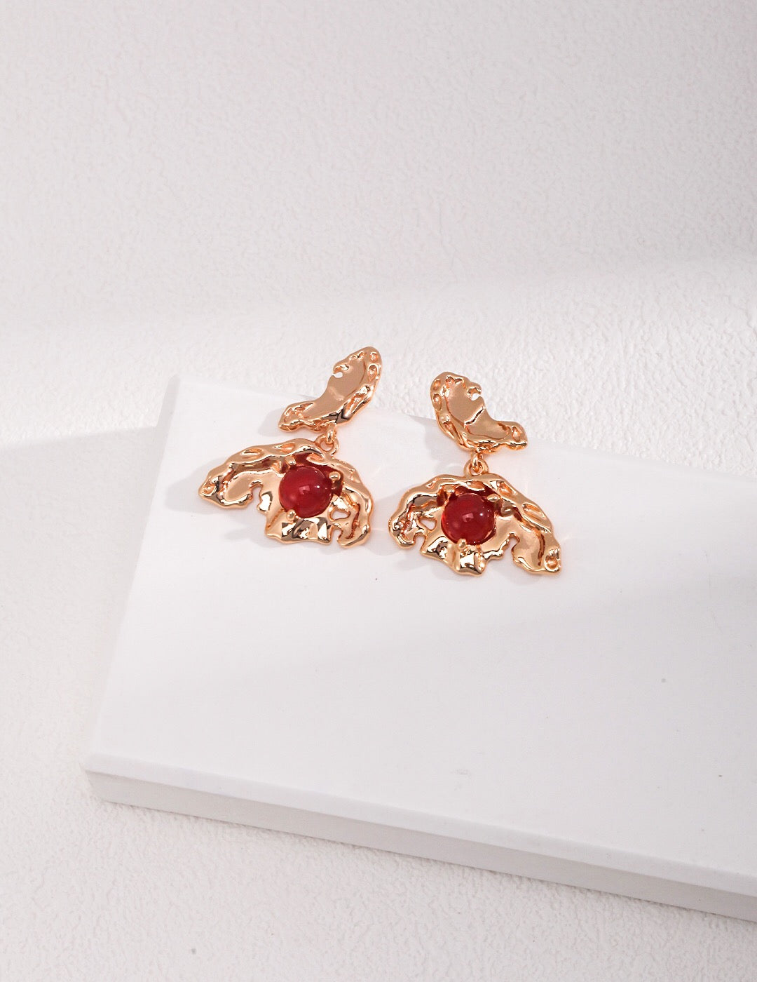 Gold Bird With Red Agate Earrings-0