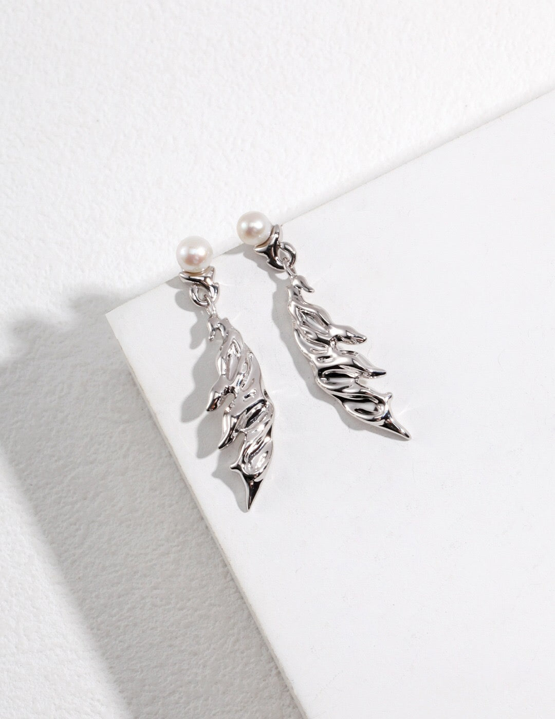 Feather Shaped Freshwater Pearl Earrings-1