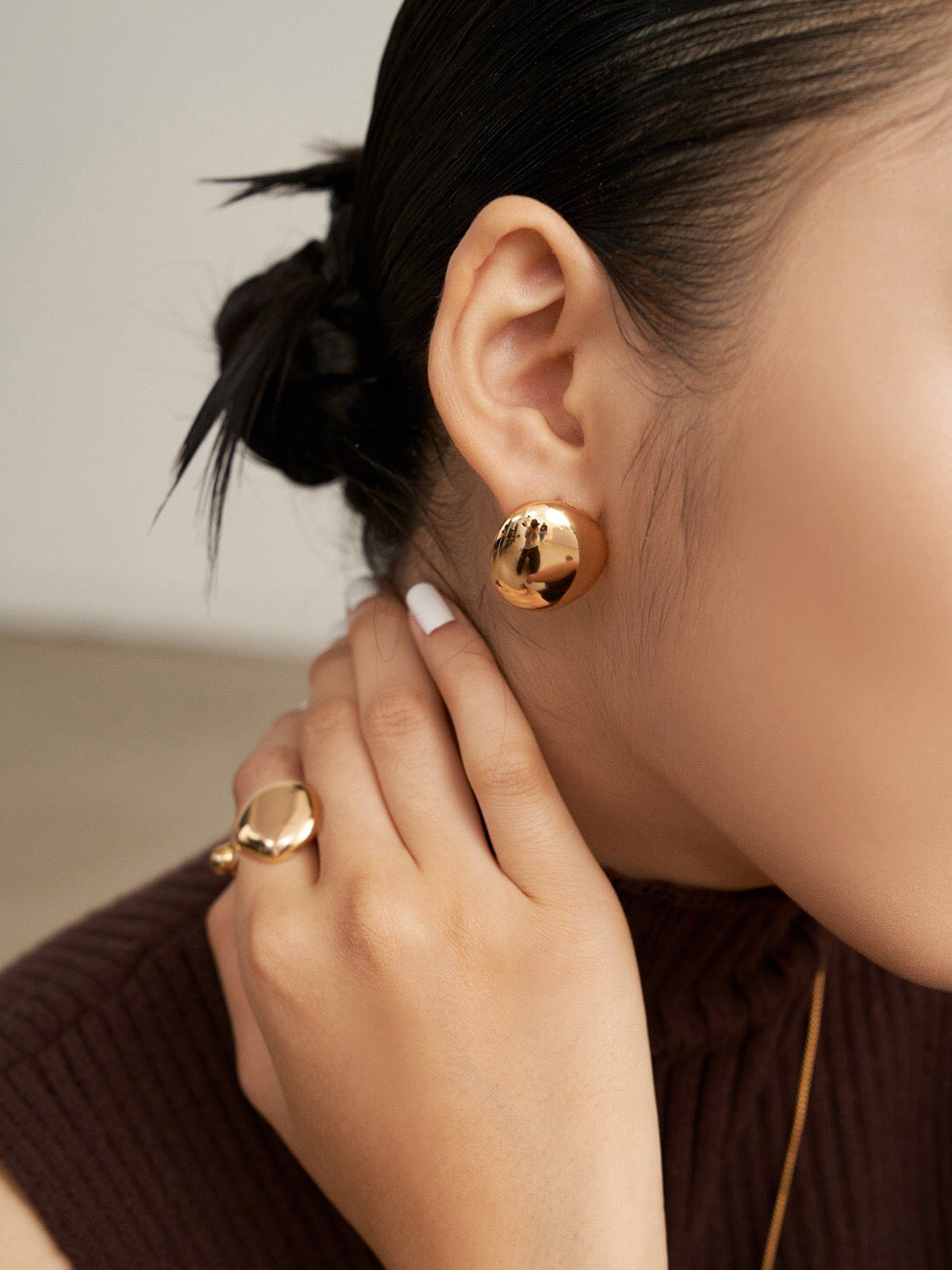 Concave And Convex Style Asymmetrical Stud Earrings-4