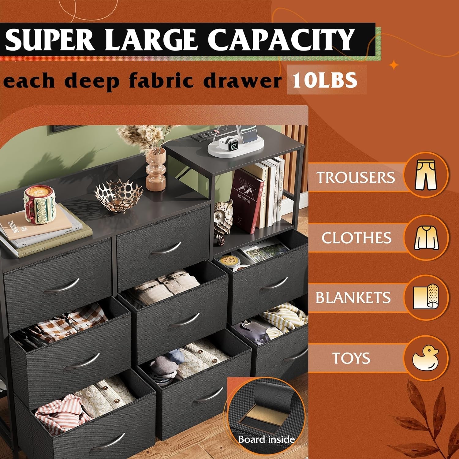 Black TV Stand With Charging Station Bedroom Furniture-4