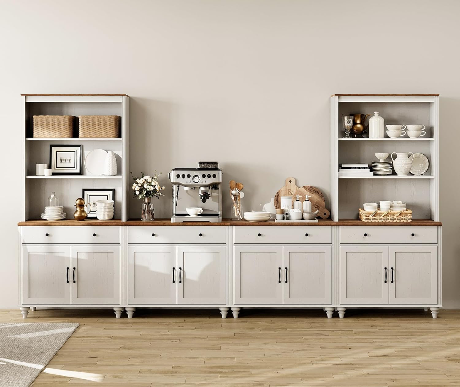 Farmhouse TV Stand For 75 Inch TV Off White 8 Doors-1