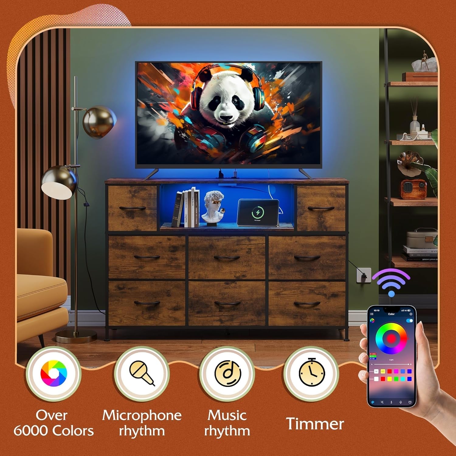 Bedroom Dresser TV Stand 55 Inch TV With Charging Station-4