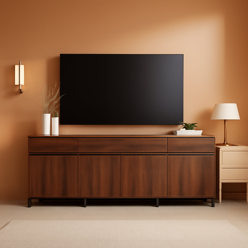 Brown 3 In 1 TV Stand For 100 Inch TV Adjustable Shelves Metal Base-0