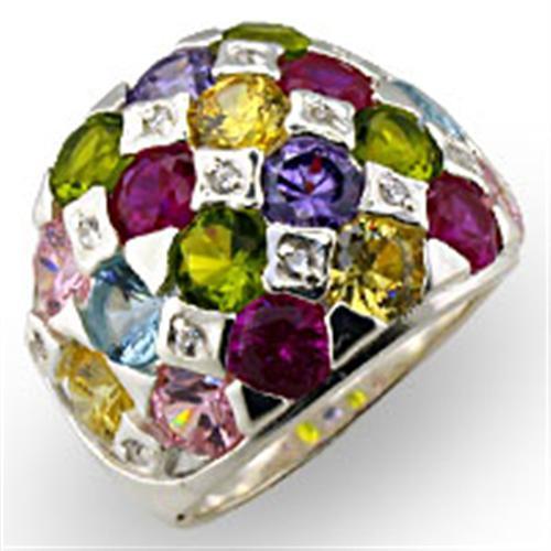 32906 - High-Polished 925 Sterling Silver Ring with AAA Grade CZ in Multi Color-0