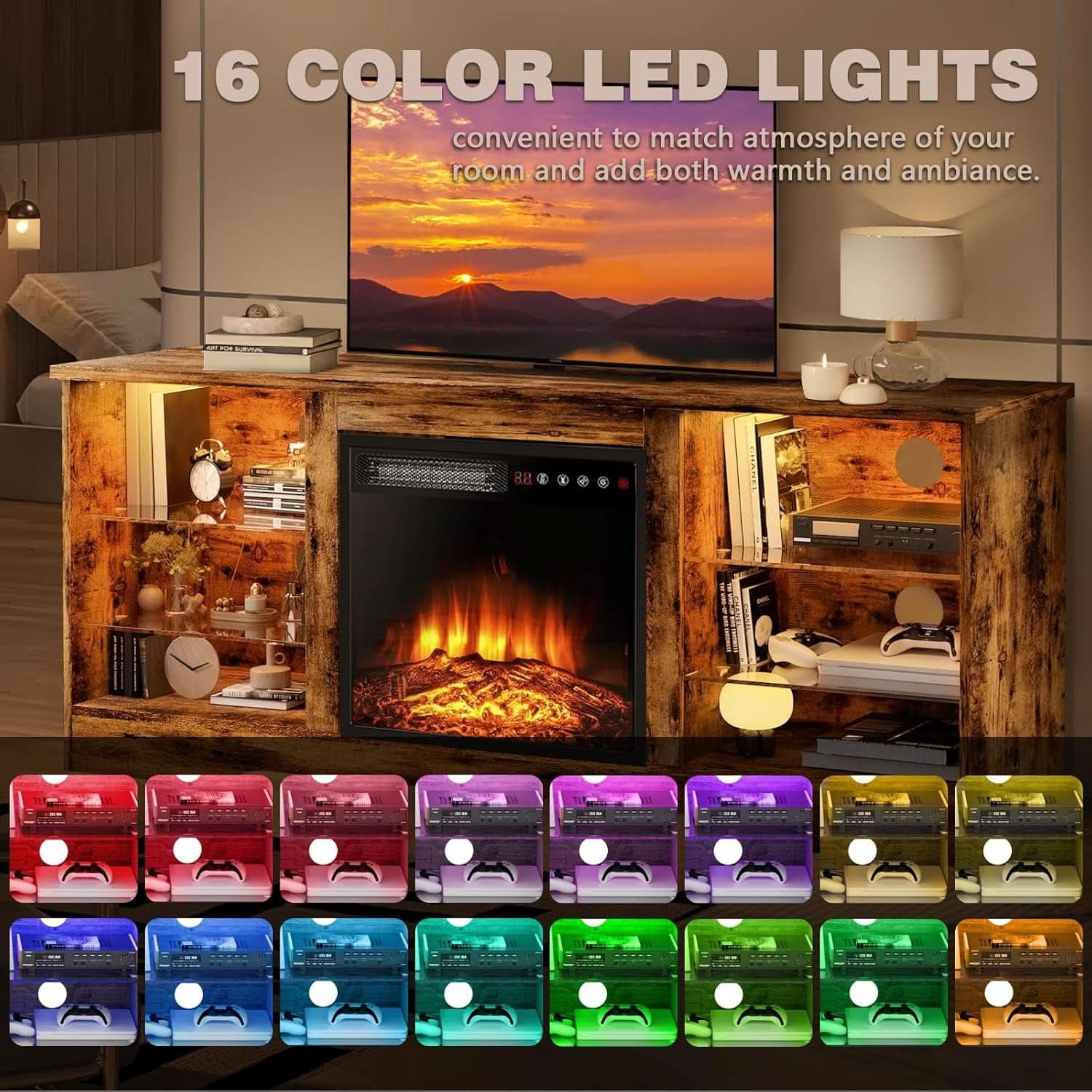 58 Inch Electric Fireplace TV Stand For 65 Inch Televisions-3