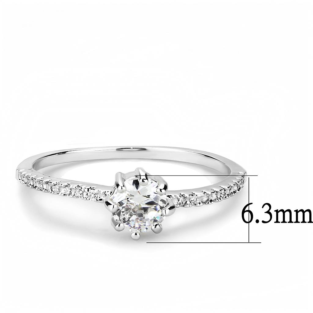 3W1460 - Rhodium Brass Ring with AAA Grade CZ in Clear-1