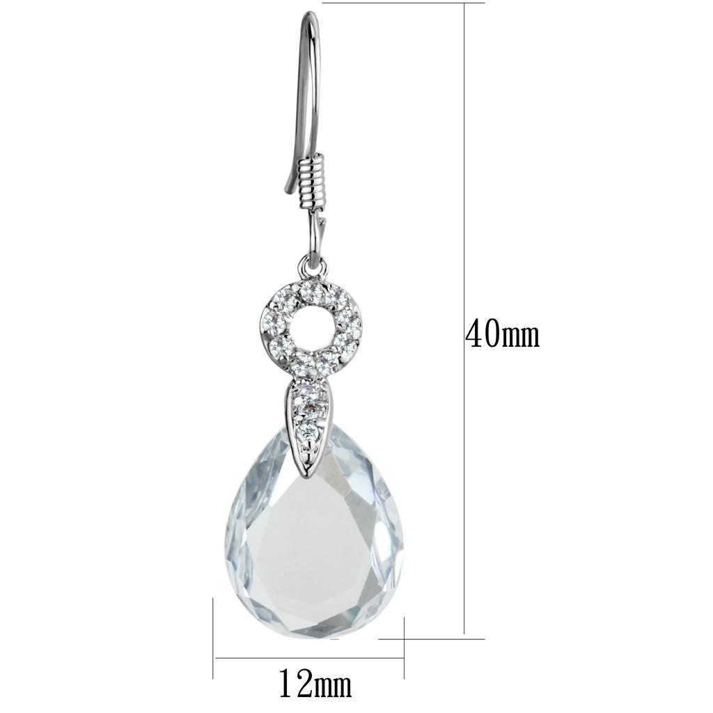 3W634 - Rhodium Brass Earrings with AAA Grade CZ in Clear-1
