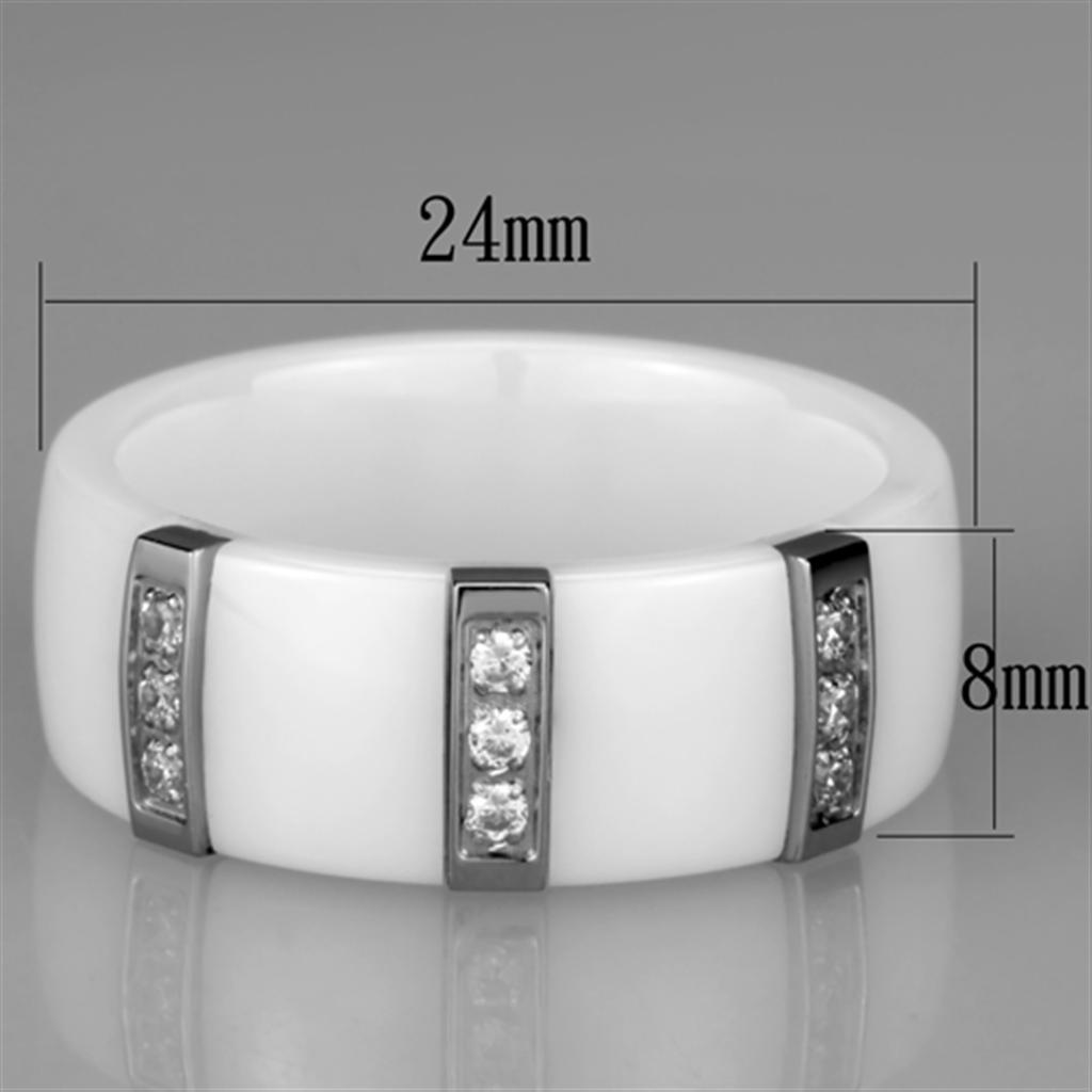 3W957 - High polished (no plating) Stainless Steel Ring with Ceramic in White-1