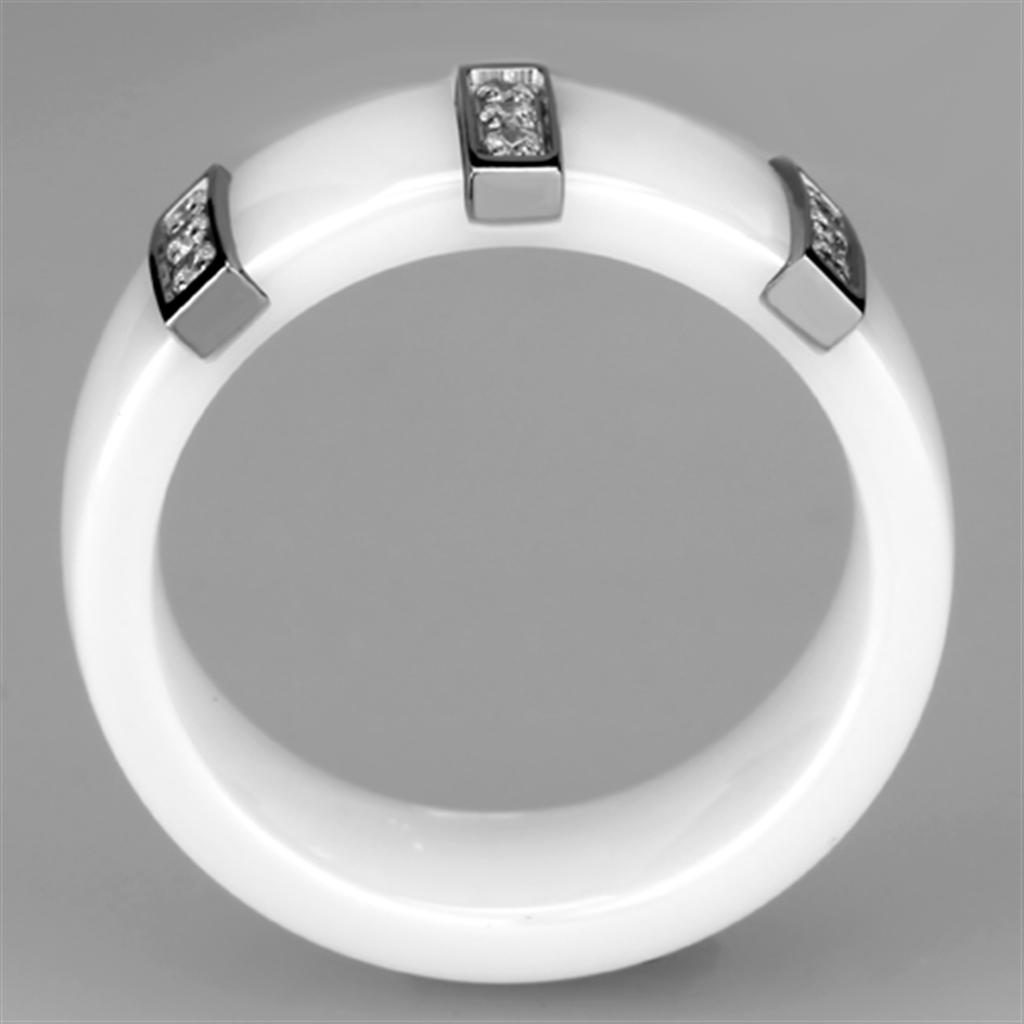 3W957 - High polished (no plating) Stainless Steel Ring with Ceramic in White-2