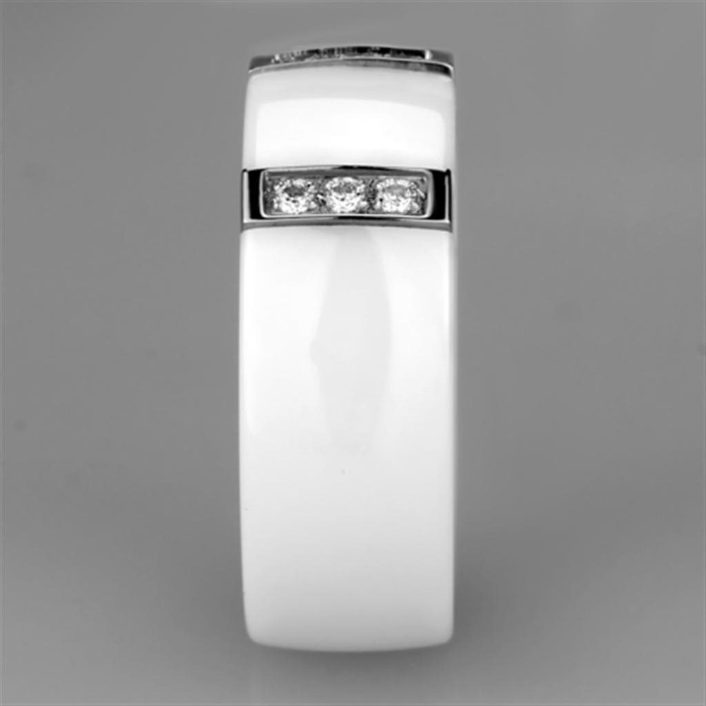 3W957 - High polished (no plating) Stainless Steel Ring with Ceramic in White-3