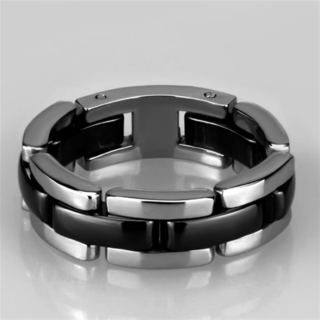 3W972 - High polished (no plating) Stainless Steel Ring with Ceramic in Jet-1