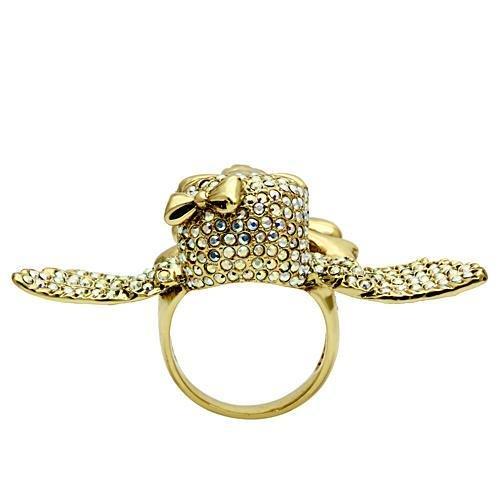 3W005 - Gold White Metal Ring with Top Grade Crystal in Aurora Borealis (Rainbow Effect)-3