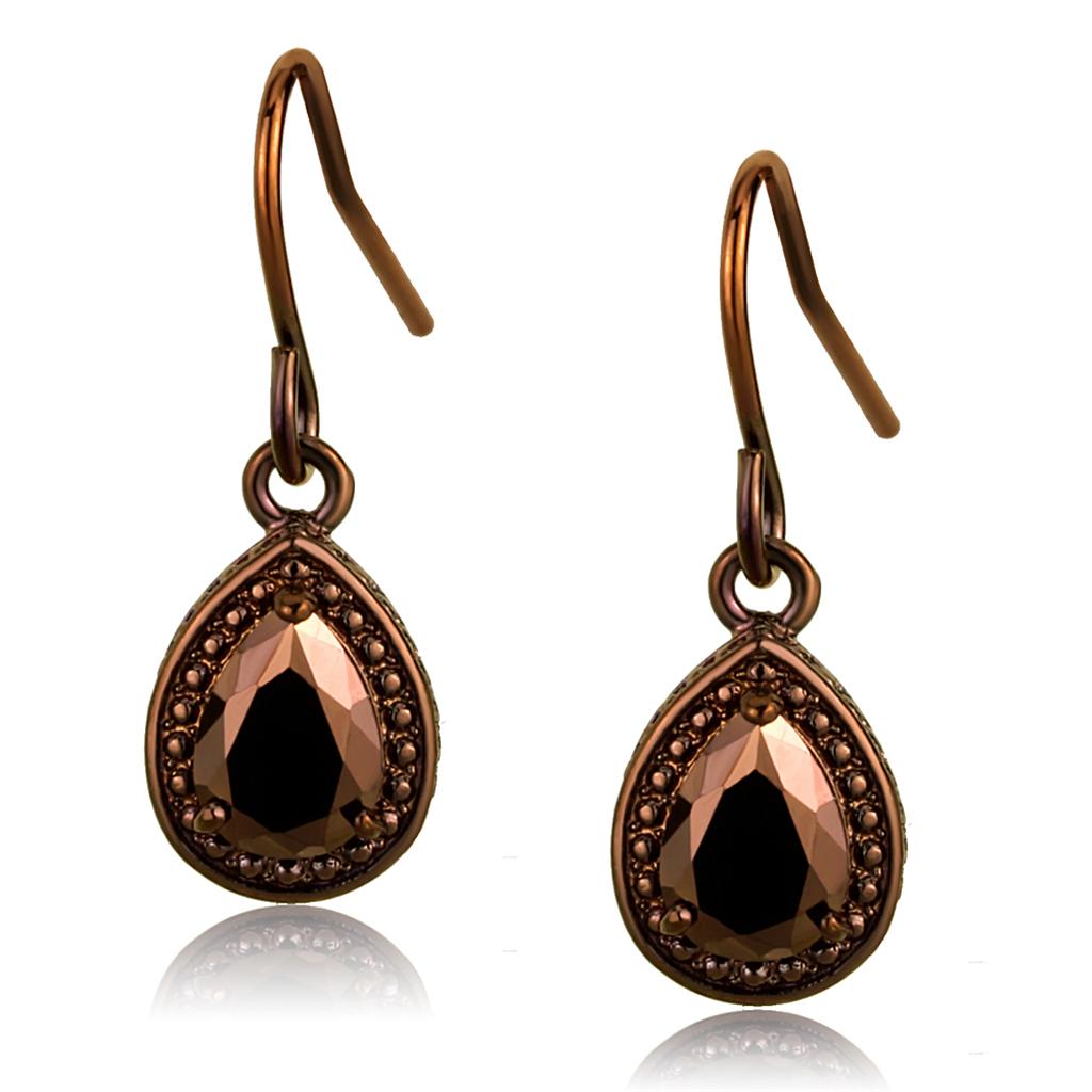 3W1114 - IP Coffee light Brass Earrings with AAA Grade CZ in Light Coffee-0