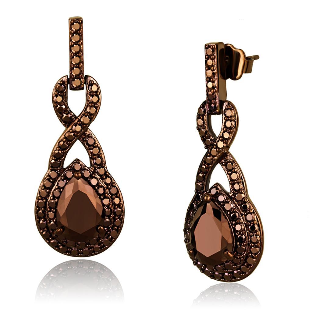 3W1115 - IP Coffee light Brass Earrings with AAA Grade CZ in Light Coffee-0
