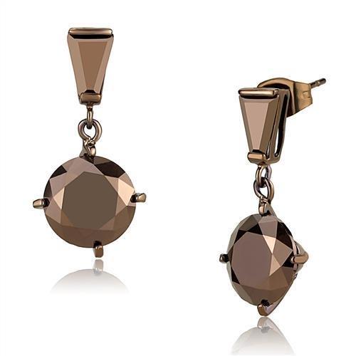 3W1133 - IP Coffee light Brass Earrings with AAA Grade CZ in Light Coffee-0