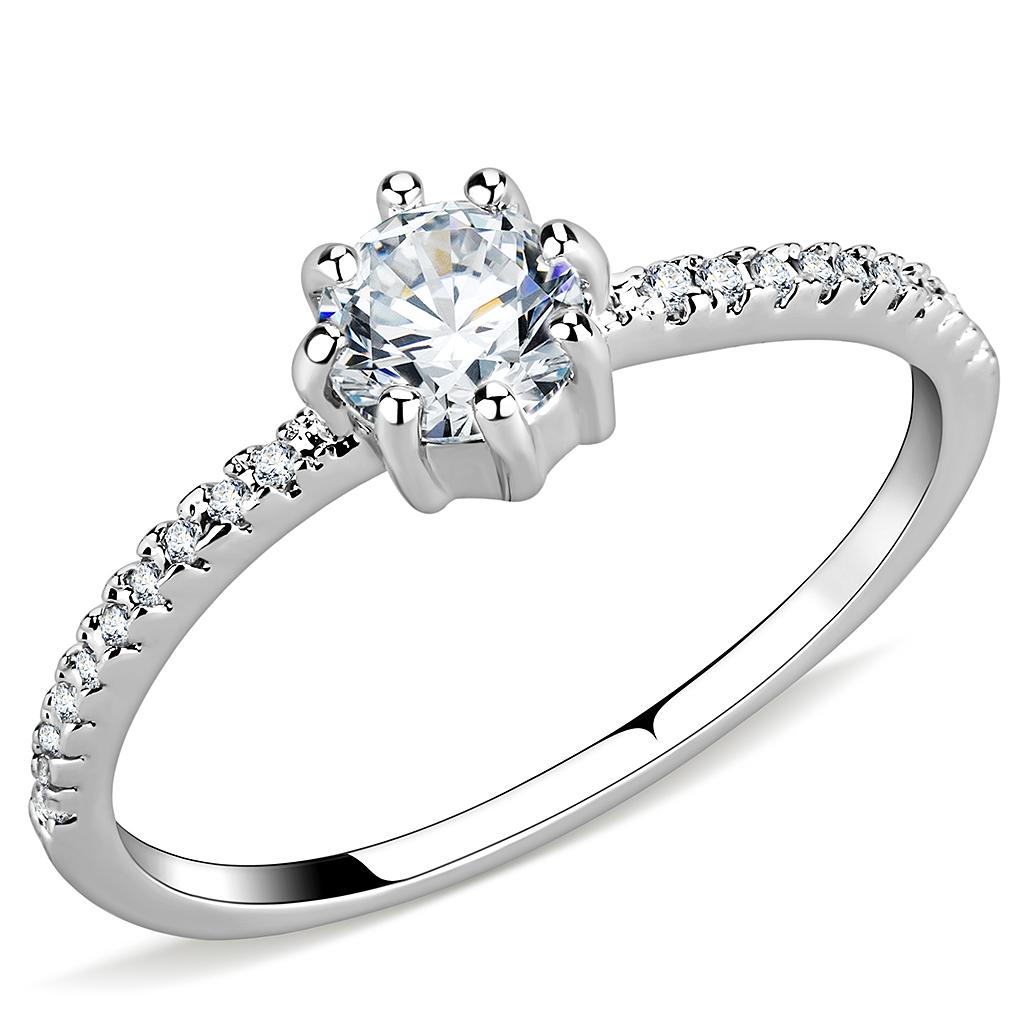 3W1460 - Rhodium Brass Ring with AAA Grade CZ in Clear-0