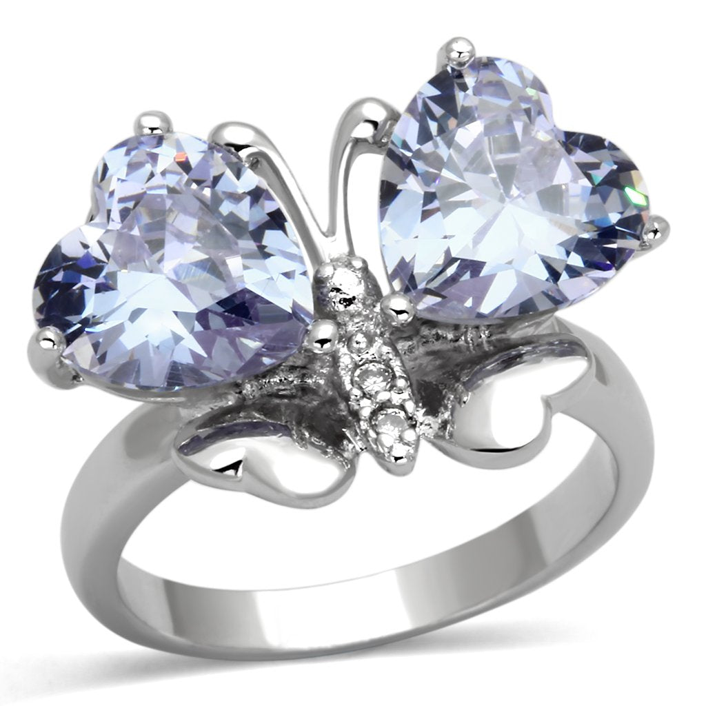 3W309 - Rhodium Brass Ring with AAA Grade CZ in Light Amethyst-0