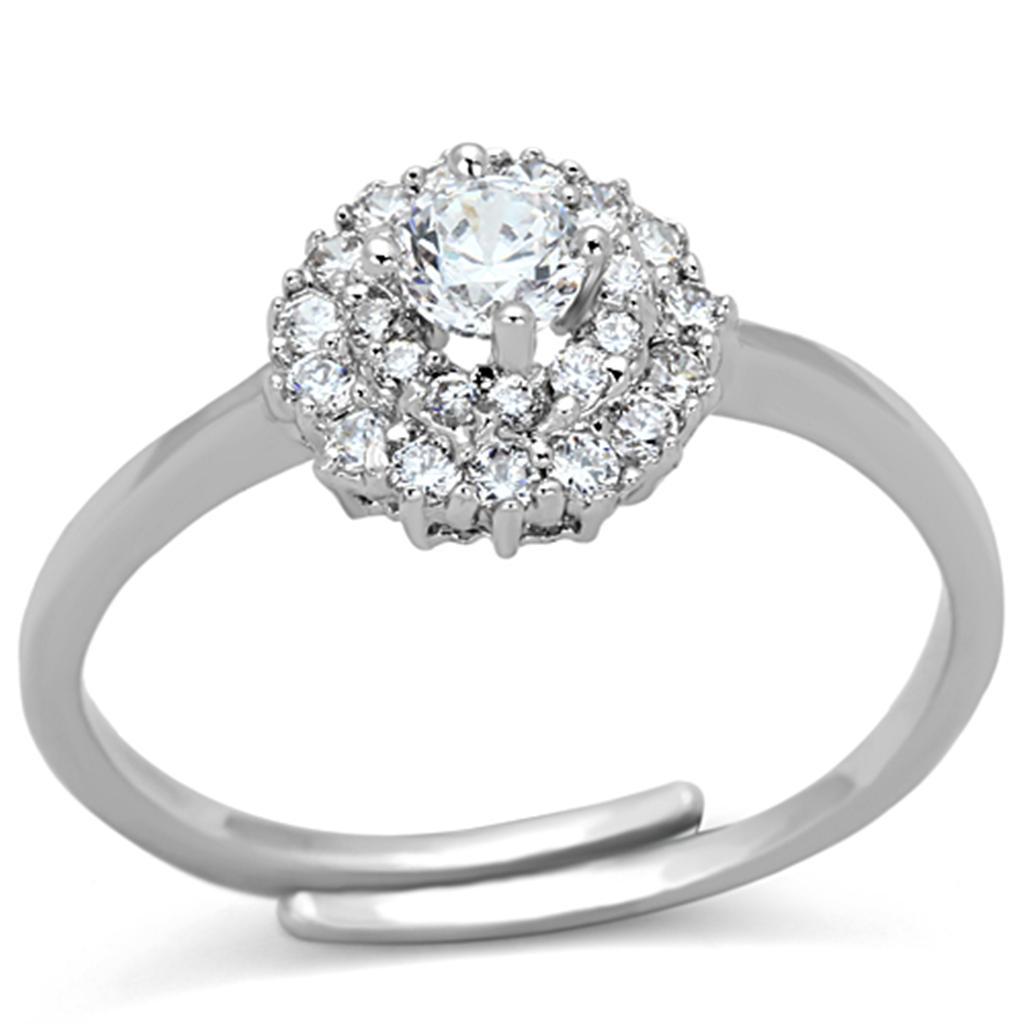 3W501 - Rhodium Brass Ring with AAA Grade CZ in Clear-0