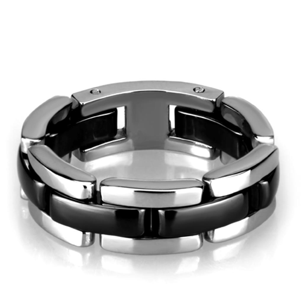 3W972 - High polished (no plating) Stainless Steel Ring with Ceramic in Jet-0
