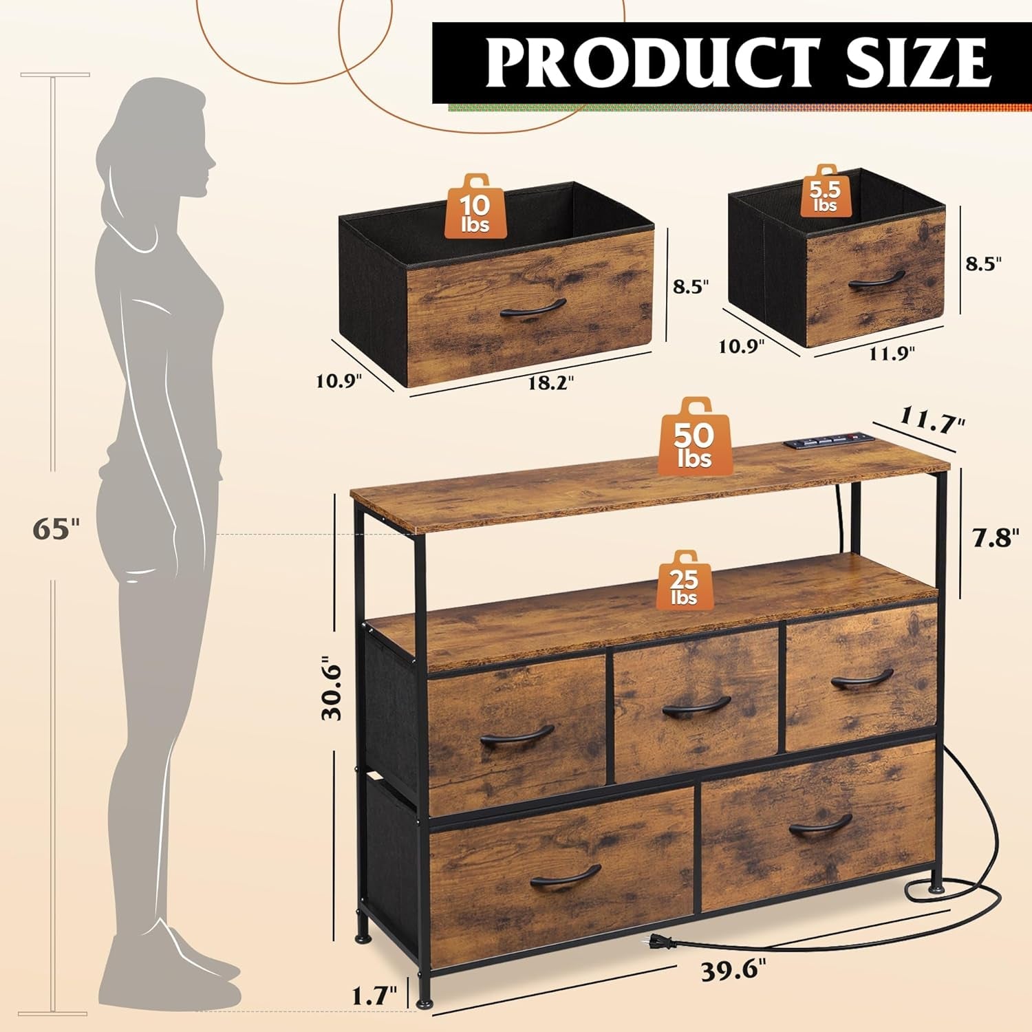 Rustic Brown TV Stand With Built In Charging Station-2