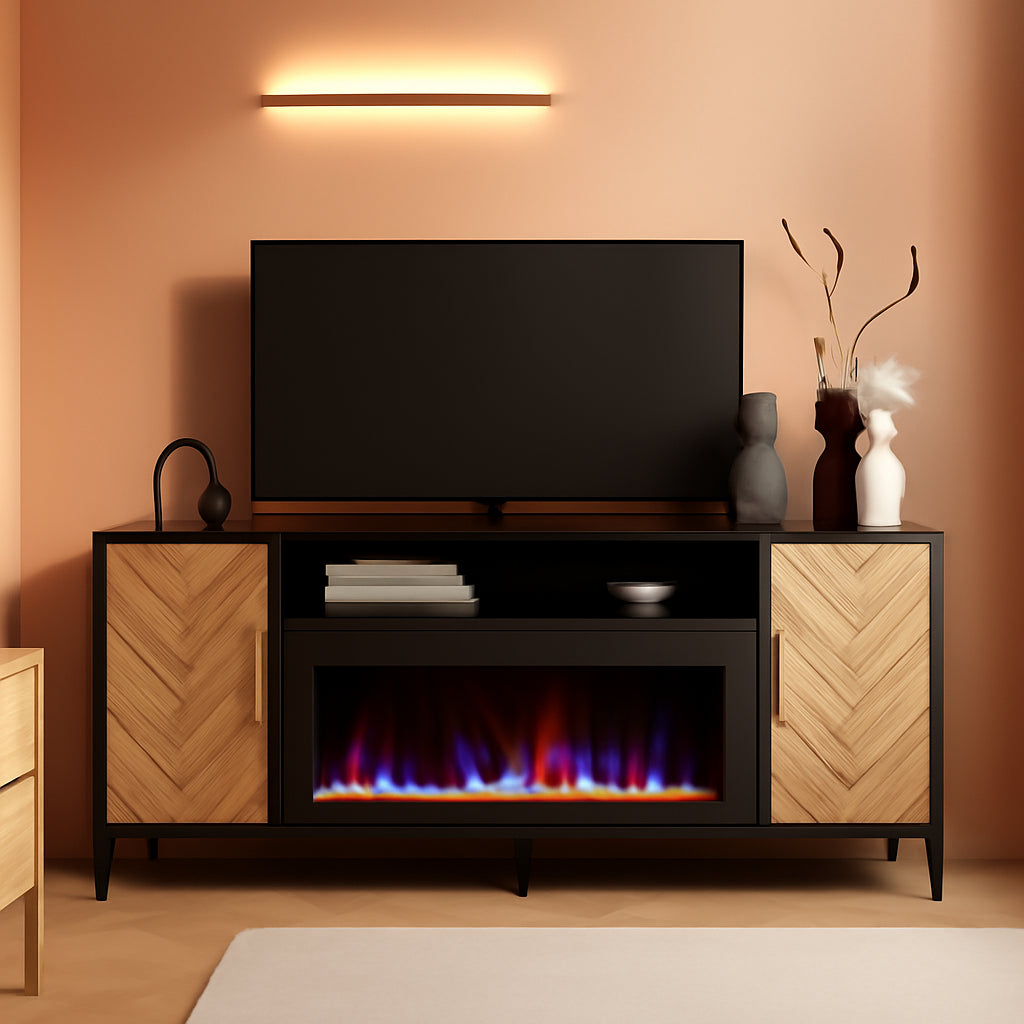 68 Inch TV Stand With 36 Inch Electric Fireplace Heater-0