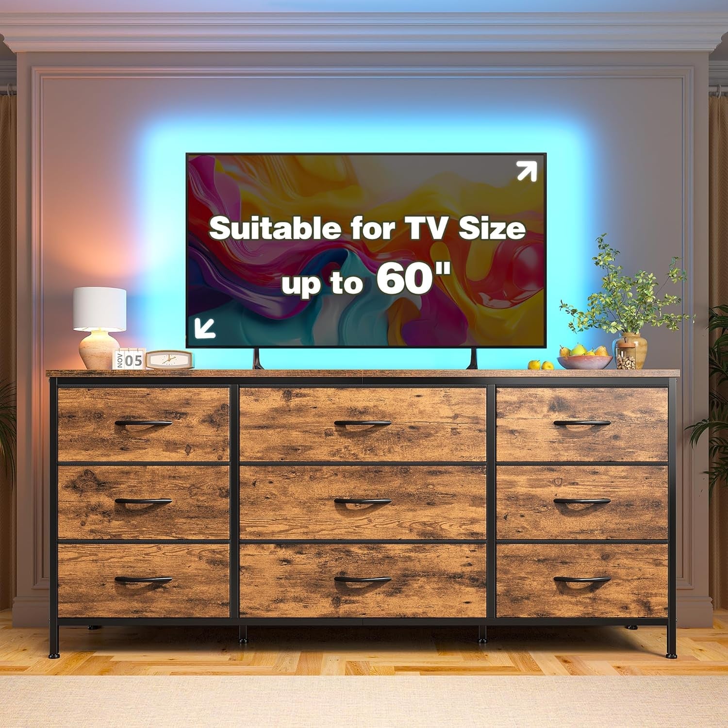 9 Drawer Dresser TV Stand For 60 Inch TV Modern Console-2