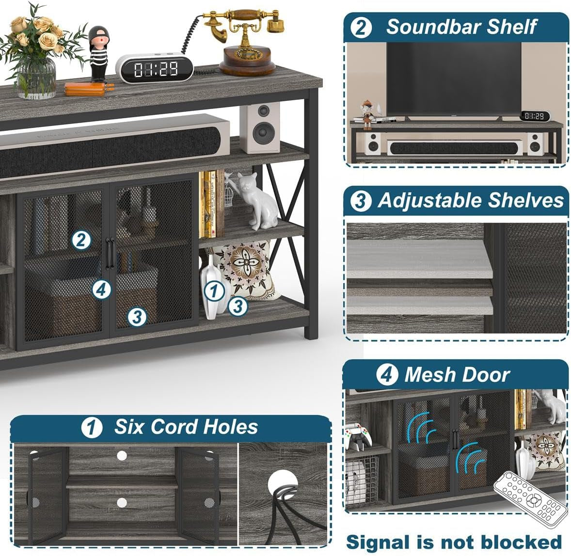 Tall TV Stand for 65 Inch TV With Storage Cabinet Grey Oak-3