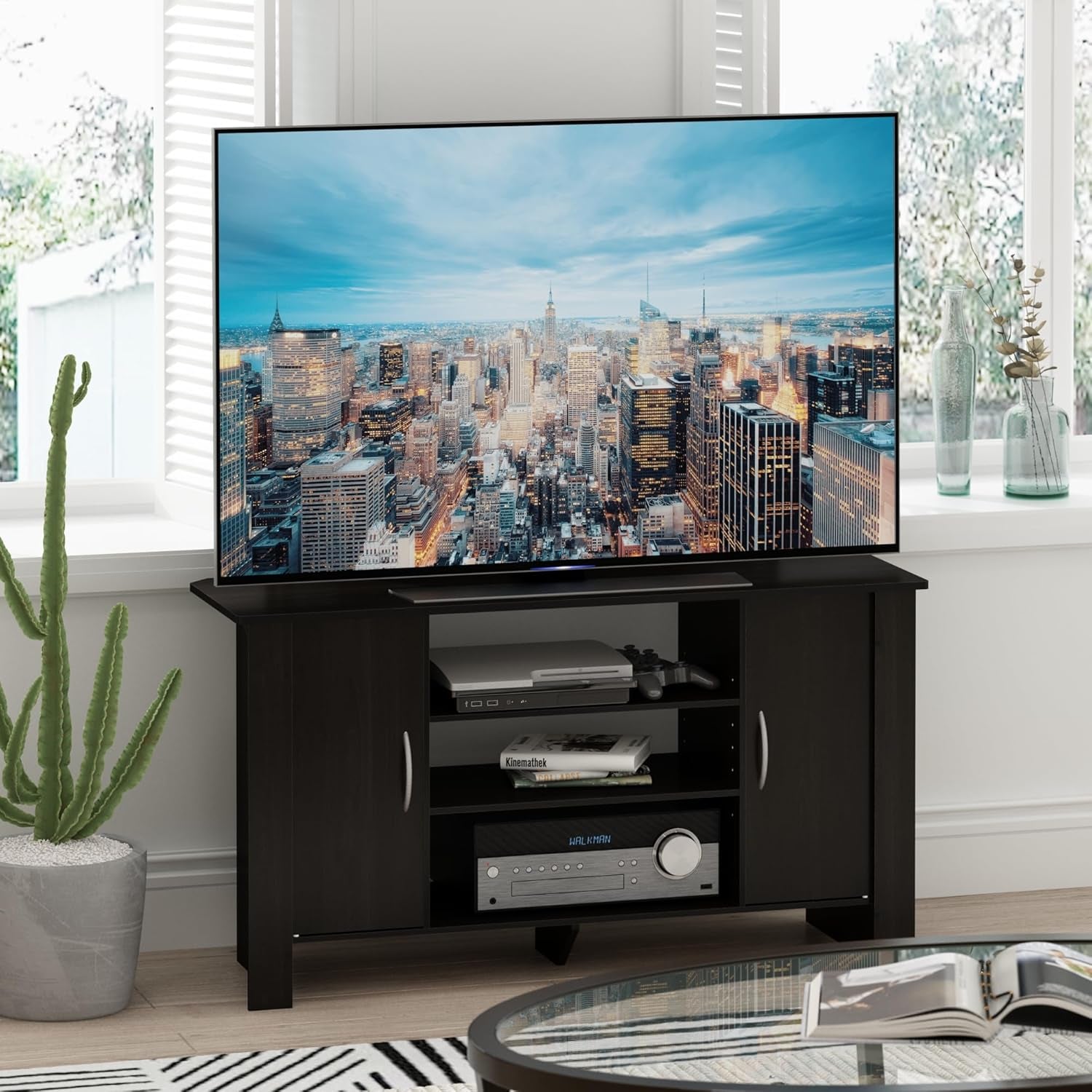 Econ Espresso TV Stand With Concealed Storage And Shelves-2