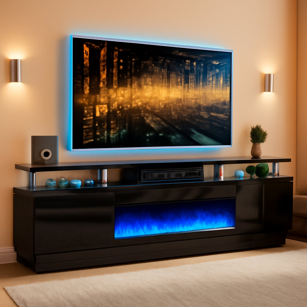 80 Inch Electric Fireplace TV Stand For TVs Up To 90 Inches Black-0
