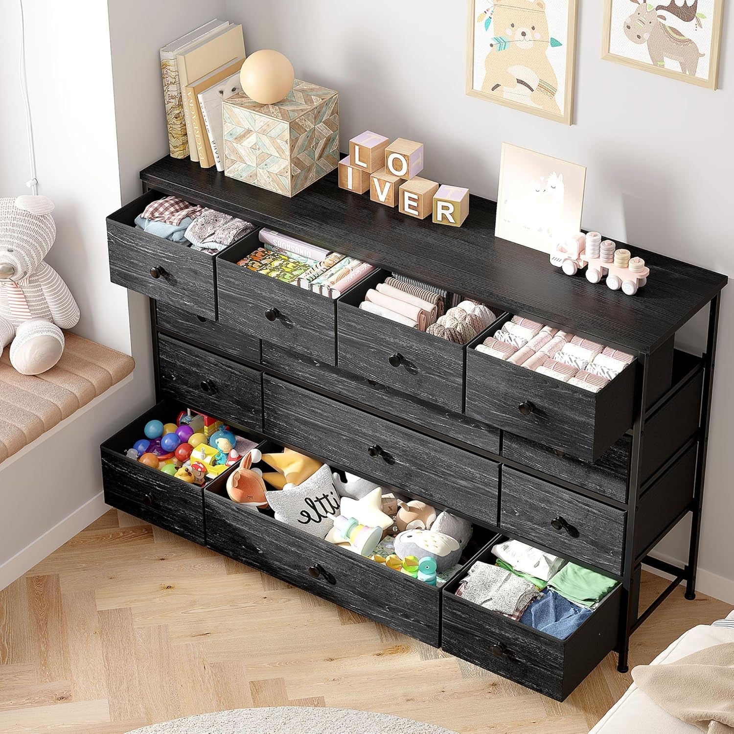 Black Dresser With 13 Drawers And TV Stand For 55 Inch TV-1