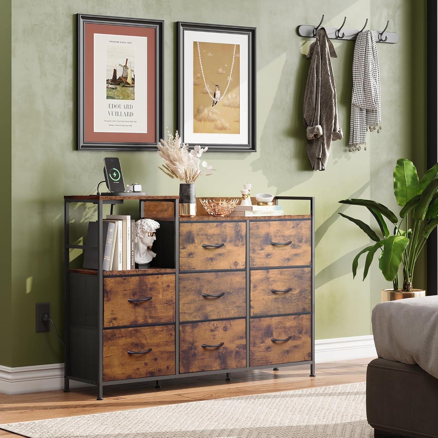 Dresser TV Stand With Charging Station And 8 Fabric Drawers-3