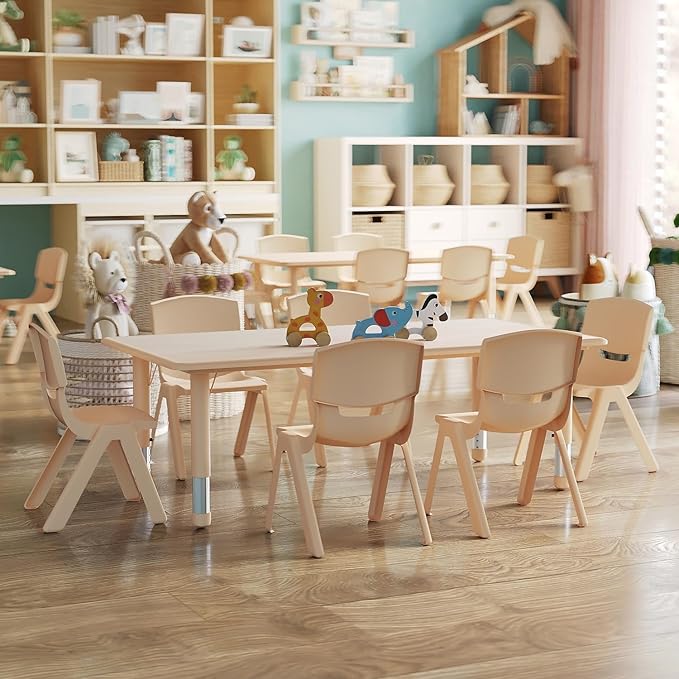 Rectangular children’s table with 6 stackable chairs
