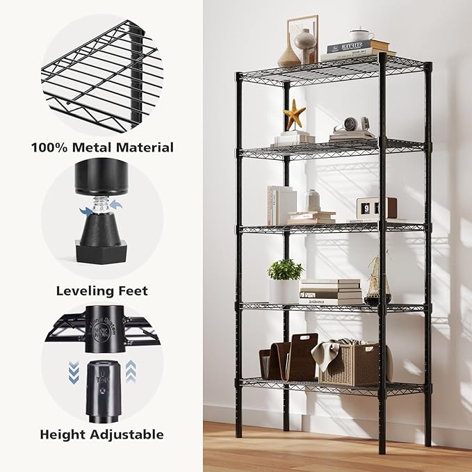 Adjustable steel storage rack with 5 tiers