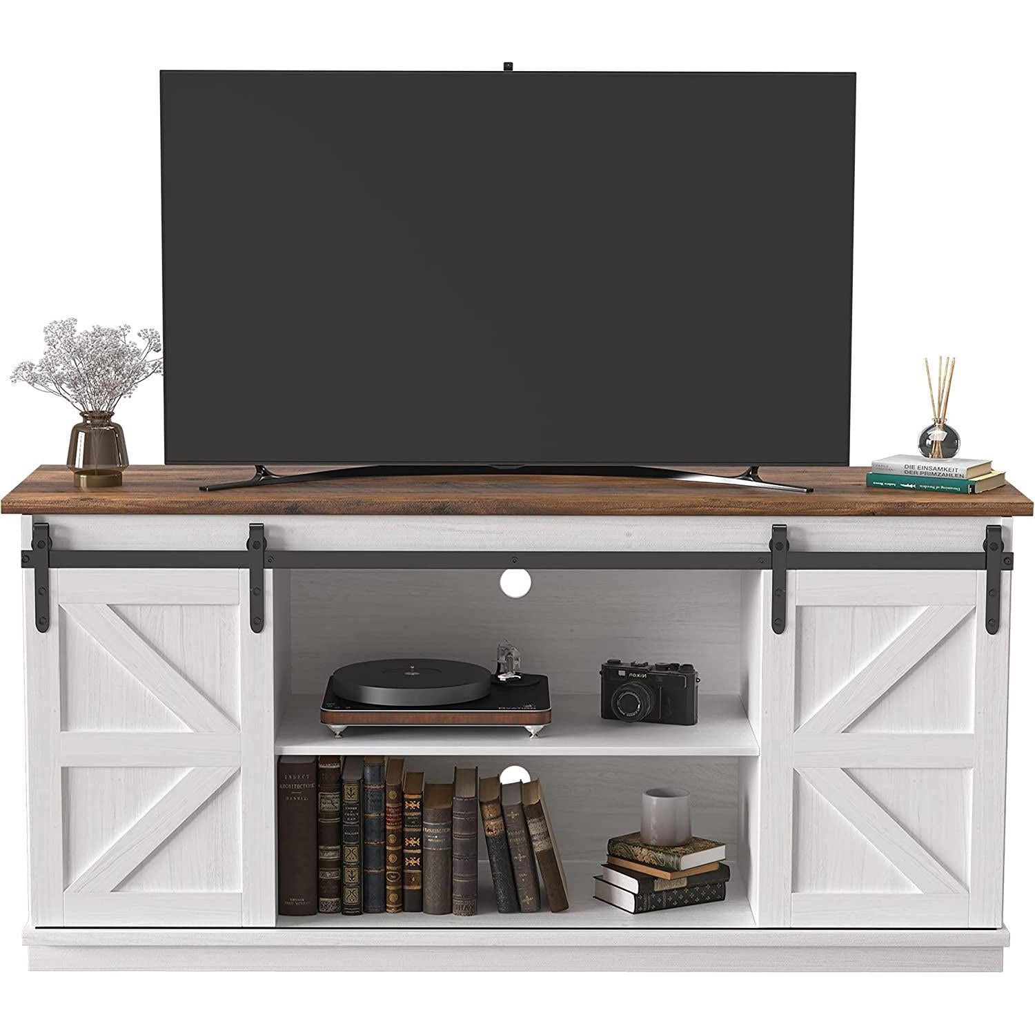 65 Inch Farmhouse TV Stand With Sliding Barn Doors-1