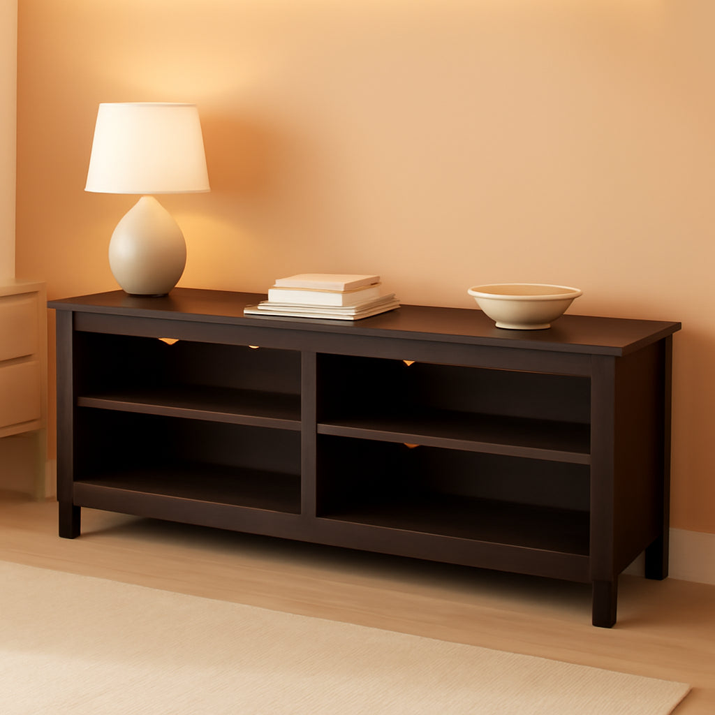 70 Inch TV Stand Espresso Finish With Adjustable Shelves-0