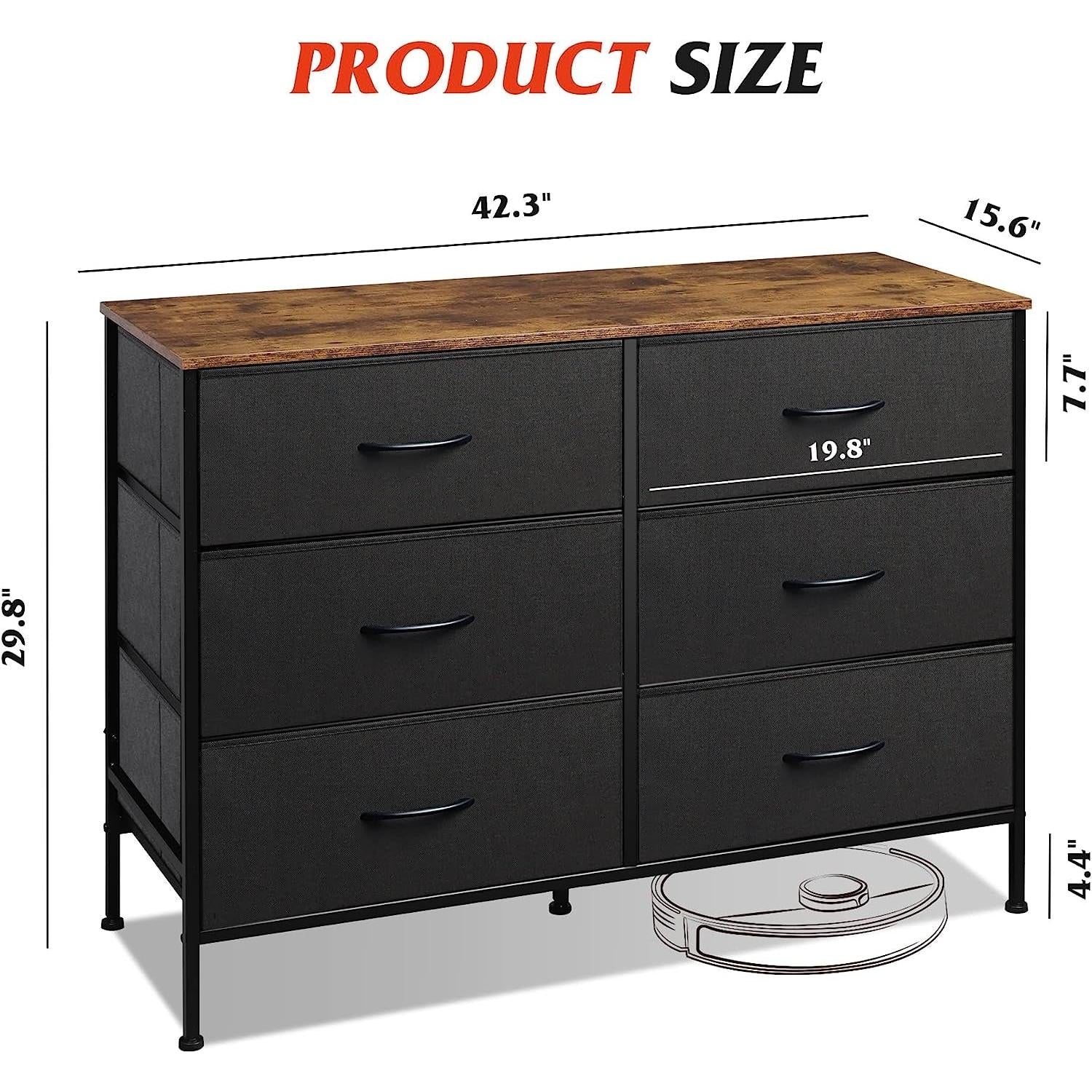 Black Rustic Dresser With TV Stand And Six Drawers-3
