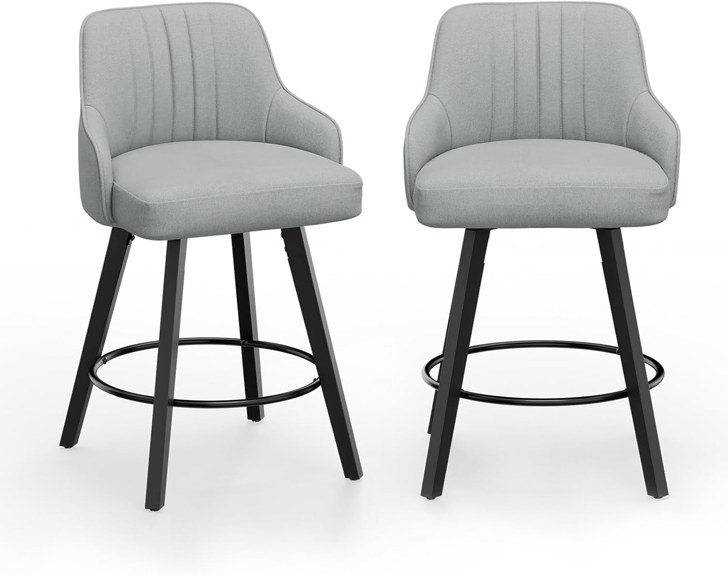 Linen Fabric Upholstered Swivel Barstools Set of Two-0
