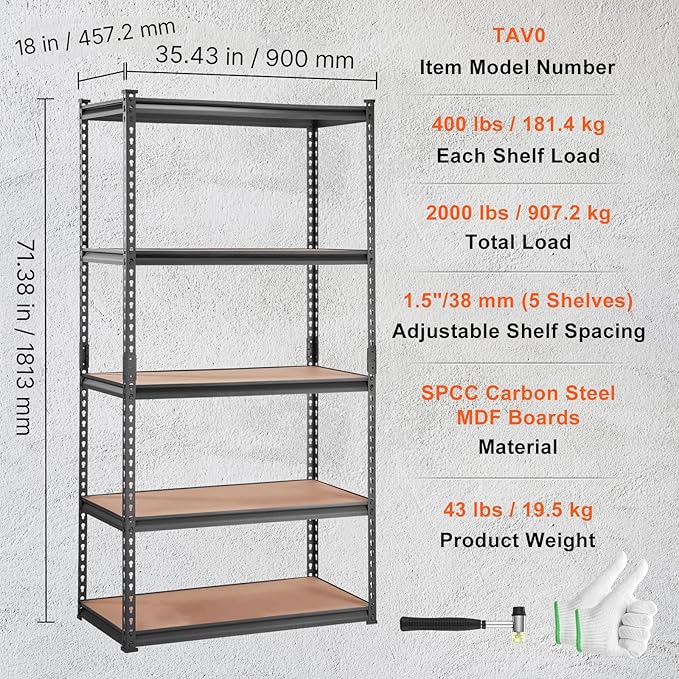 Adjustable 5 tier shelving unit black color